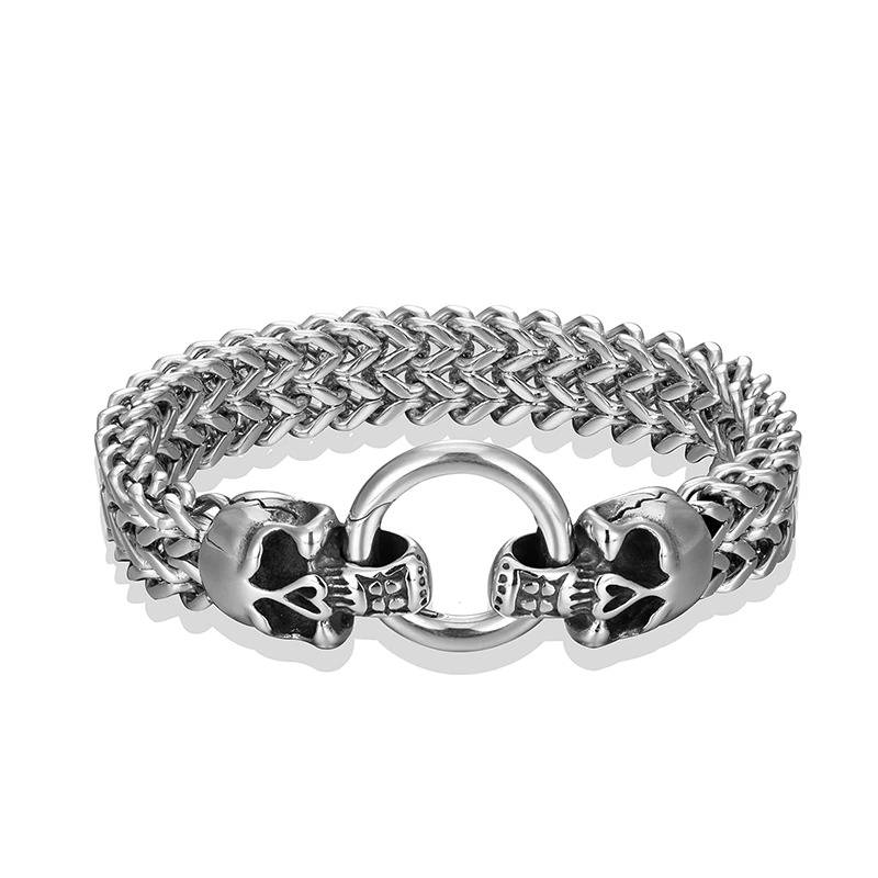 Men's stainless steel skull bracelet featuring a creative skull lock, perfect for punk fashion enthusiasts.
