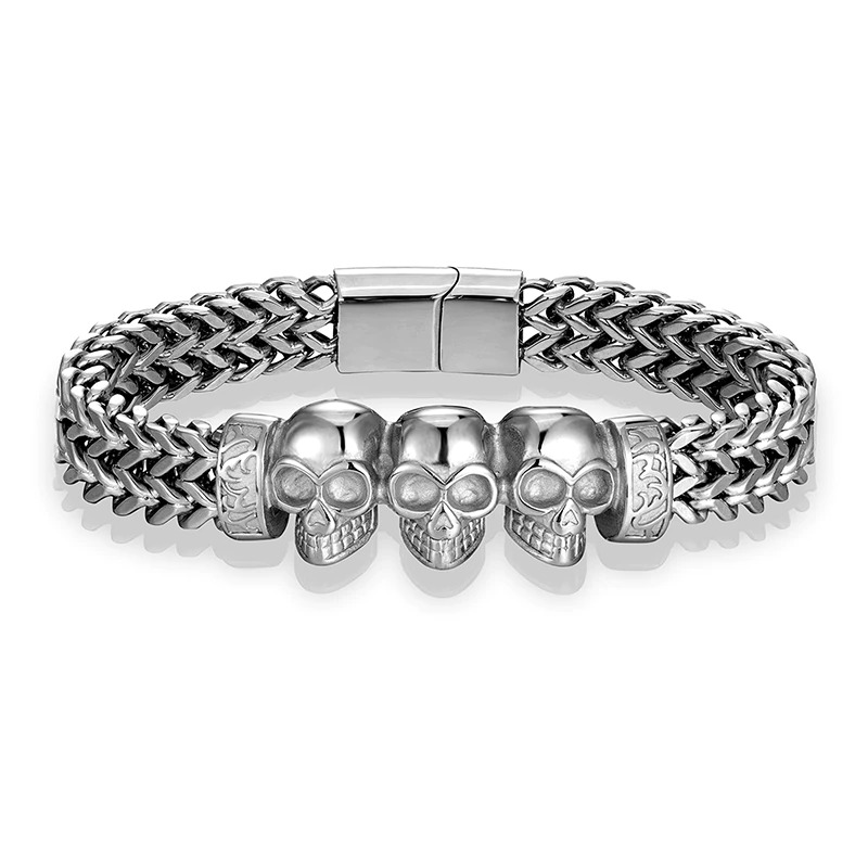 Men's Stainless Steel Skull Bracelet with Magnetic Clasp / Punk Rock Style Accessories - HARD'N'HEAVY