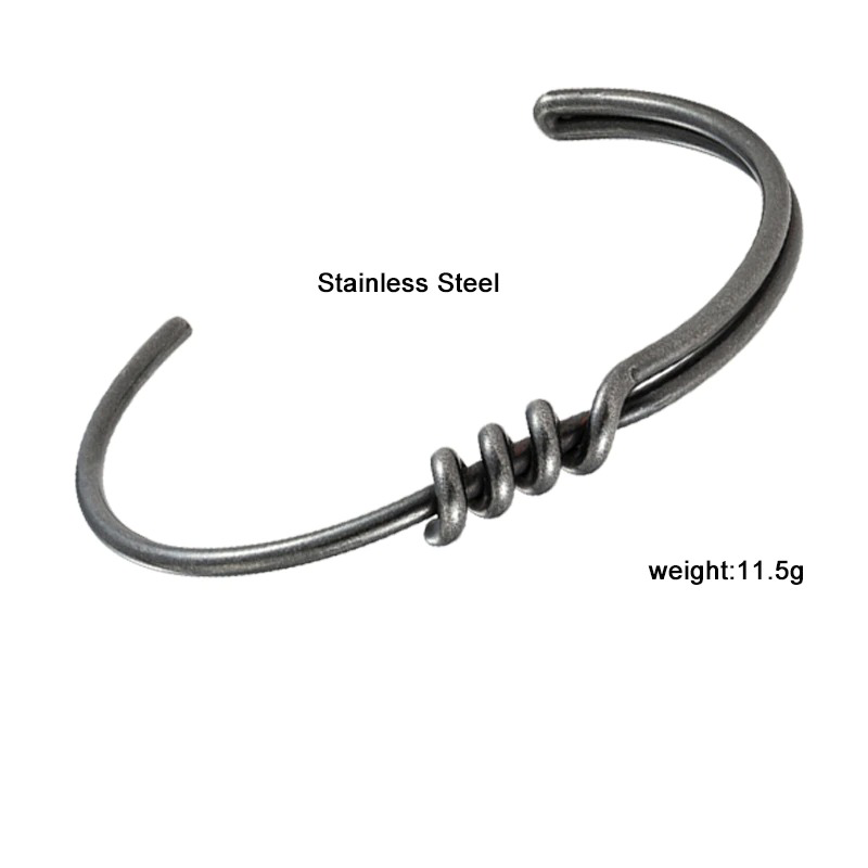 Men's vintage dark gray stainless steel bracelet with retro design, lightweight at 11.5g for stylish rock-inspired looks.