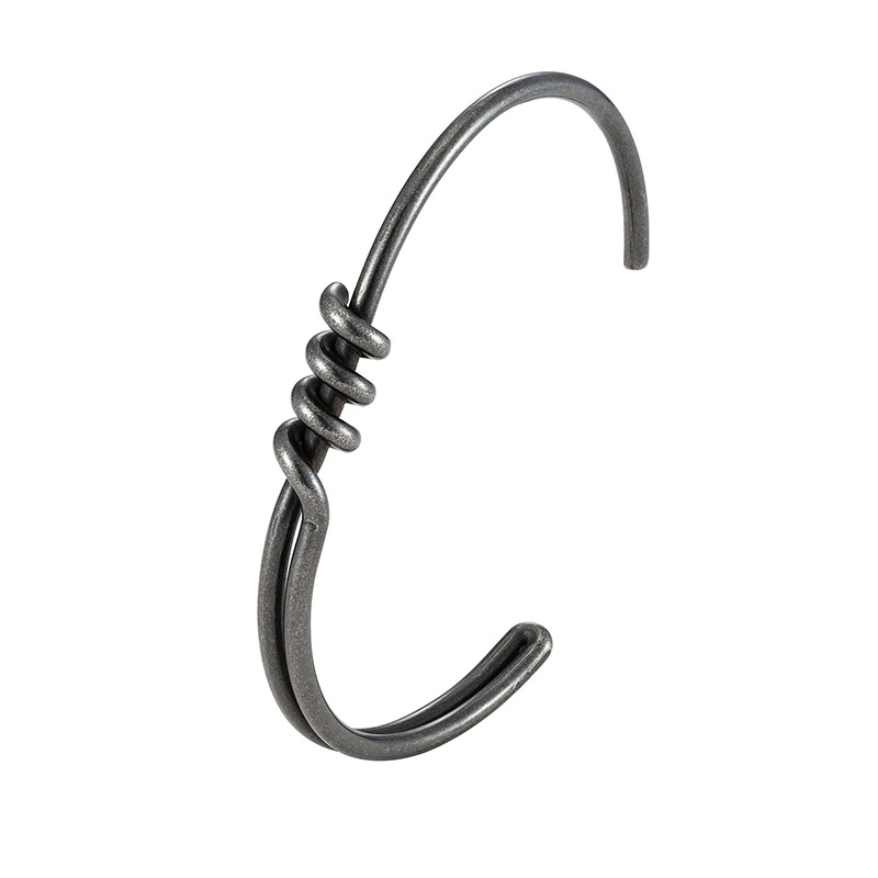 Men's vintage dark gray stainless steel bracelet with unique knot design for a cool rock style look.