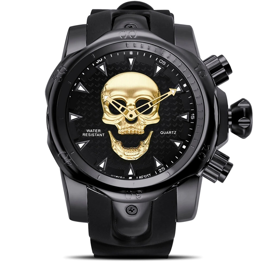 Men's Steampunk Big Dial Skull Watch with Silicone Strap / Alternative Fashion Accessories - HARD'N'HEAVY