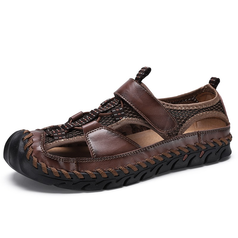 Men's Summer Leather Sandals With Non-Slip Wear-Resistant Outsole / Fashion Male Footwear - HARD'N'HEAVY