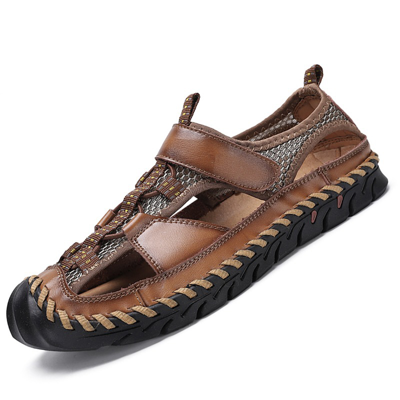 Men's summer leather sandals with breathable design and non-slip outsole, perfect for casual warm weather outings.