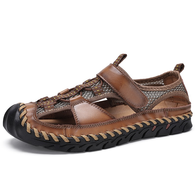 Men's summer leather sandals with non-slip outsole, comfortable casual wear for warm days.