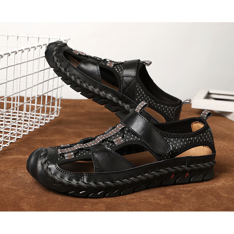 Men's summer leather sandals with non-slip outsole, stylish and comfortable for warm days and casual outings.
