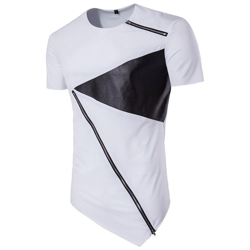 Men's Summer Short Sleeve T-Shirt Hip Hop style / Casual T-shirt with Leather Inserts and Zipper - HARD'N'HEAVY