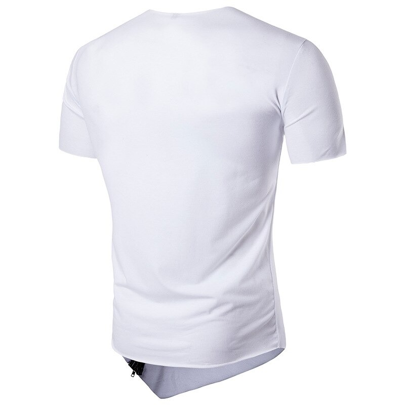 Men's Summer Short Sleeve T-Shirt Hip Hop style / Casual T-shirt with Leather Inserts and Zipper - HARD'N'HEAVY