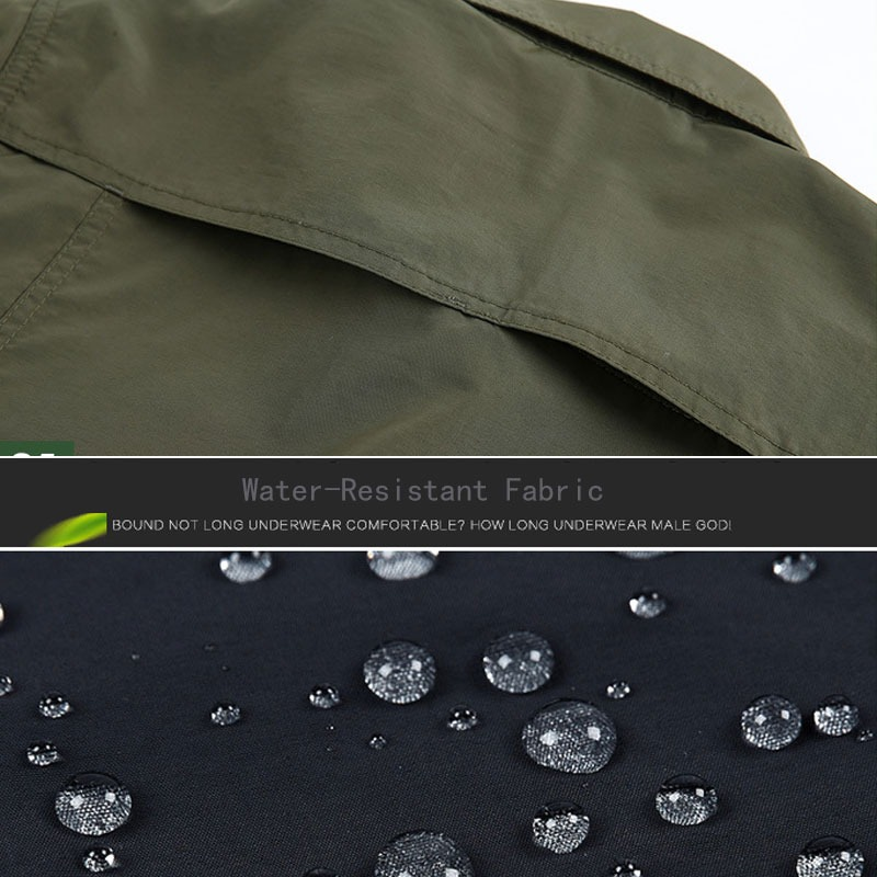 Close-up of water-resistant fabric used in men's tactical shirt, showcasing durability and stylish design.
