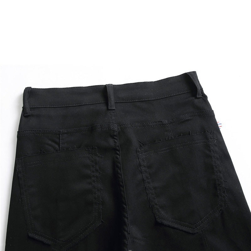 Men's Tartan Scotch Plaids Patchwork Black Jeans / Punk Rock Slim Straigh Trousers - HARD'N'HEAVY