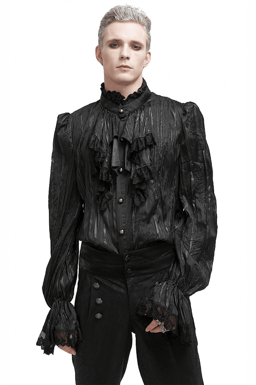 Men's Victorian Gothic Ruffle Shirt with Lace Bell Sleeves