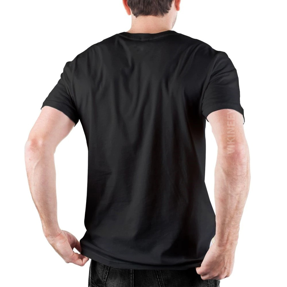 Back view of a man wearing a black men's vintage cotton t-shirt, perfect for rock style and alternative fashion.