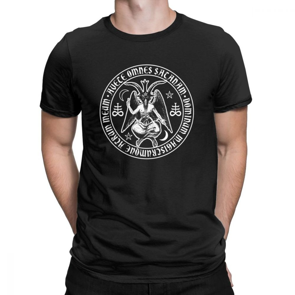Men's vintage cotton T-shirt featuring a satanic crosses symbol in rock style, perfect for alternative fashion.
