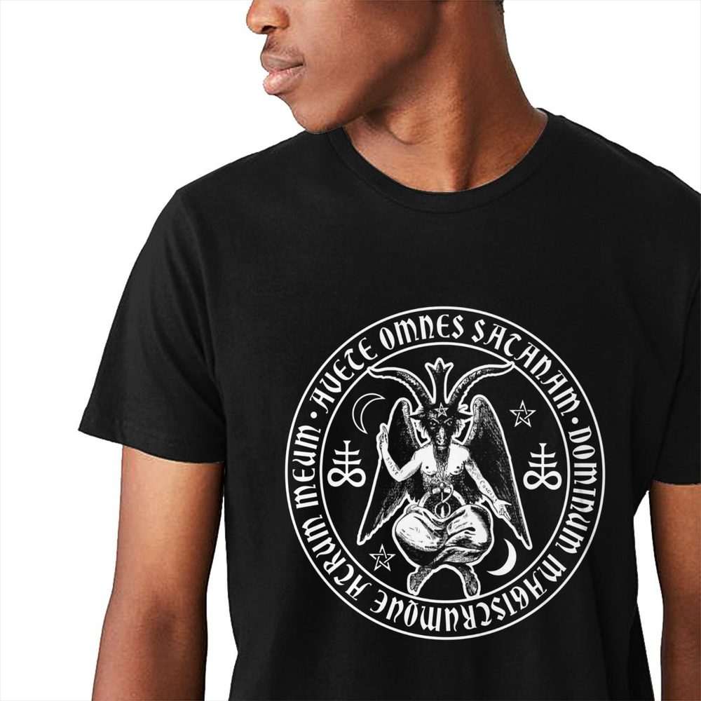 Men's vintage cotton Satanic Crosses T-shirt in black with intricate design for rock style fans.