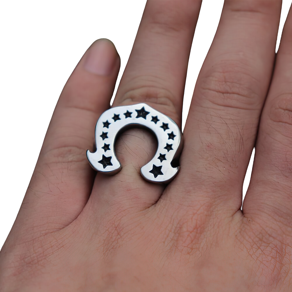 Men's Vintage Cowboy Ring / Stainless Steel Horseshoe Ring / Male Ring With Stars - HARD'N'HEAVY