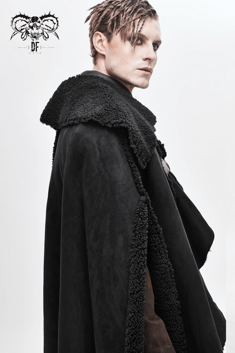 Men's black asymmetrical cloak with a stylish collar, perfect for gothic retro looks and alternative fashion.