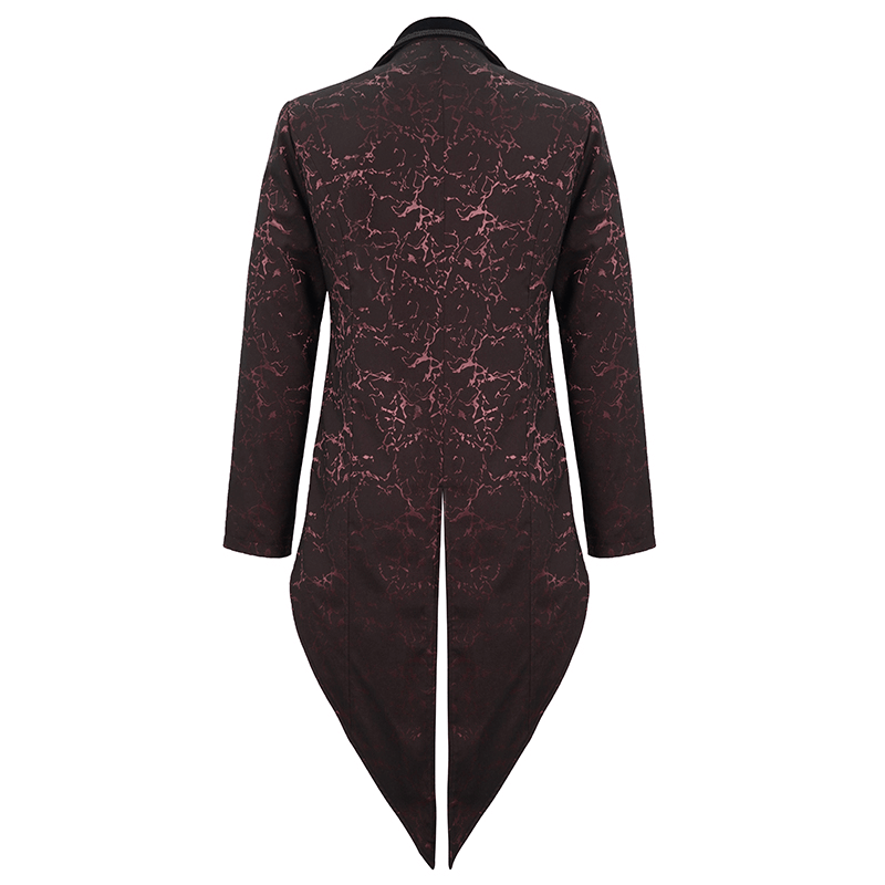 Men's Wine Red Slim Two-Piece Coat / Gothic Bright Patterned Tailcoat Decorated With Buttons & Lace - HARD'N'HEAVY