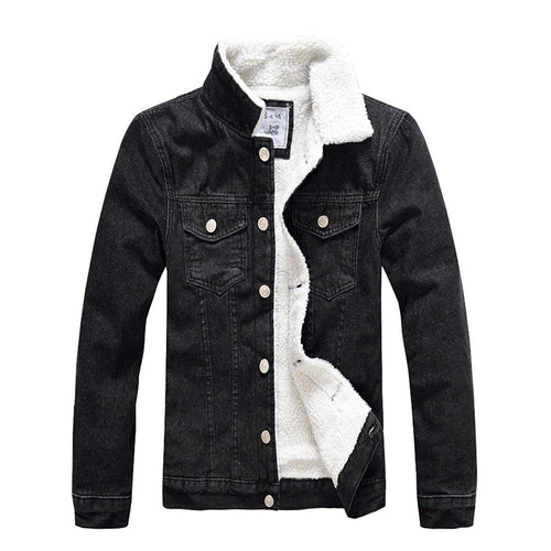 Chaqueta y abrigo de mezclilla negro de corte slim de lana cálida de invierno para hombre