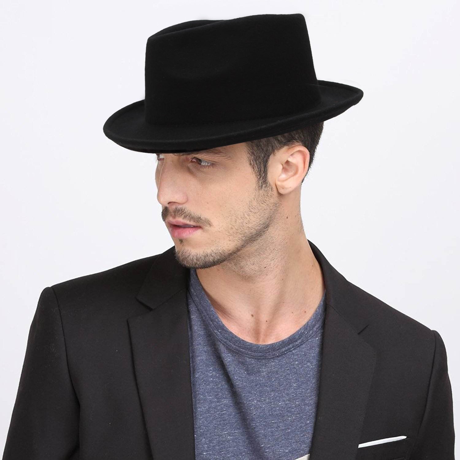 Men's Wool Fedora / Hat Male Curled Jazz Rock Fedora Cap / Gentlemen Alternative Fashion - HARD'N'HEAVY