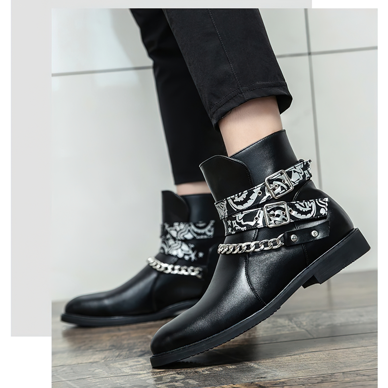 Men's Zipper Ankle Boots with Chain / Punk Rock Thick Soled Shoes / Fashion Round Toe Boots - HARD'N'HEAVY