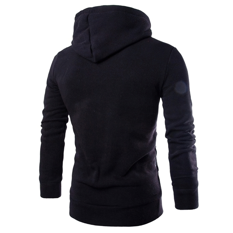 Men's black zipper hoodie showcasing a stylish, casual design with a snug fit. Perfect for modern male alternative clothing.