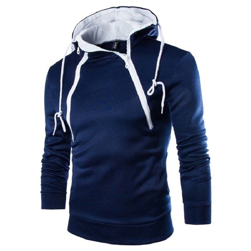 Stylish men's zipper hoodie in navy blue, featuring a modern casual design and quality materials.