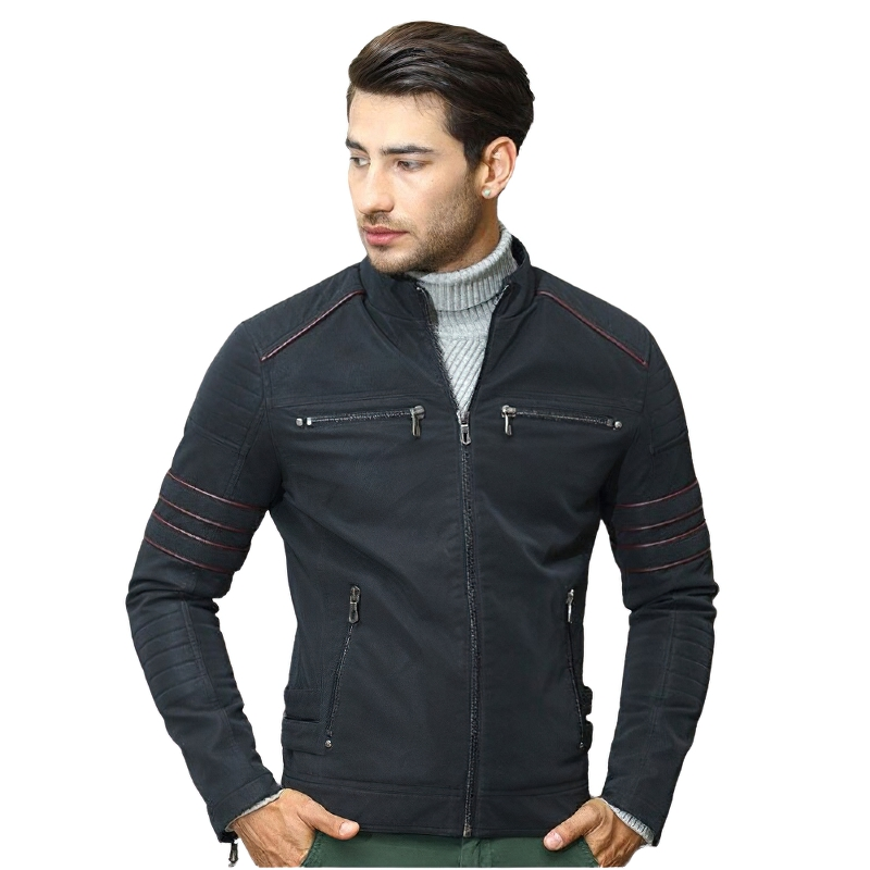 Men's zipper PU leather jacket with stylish design and casual fit, perfect for motorcycle lovers and everyday wear.