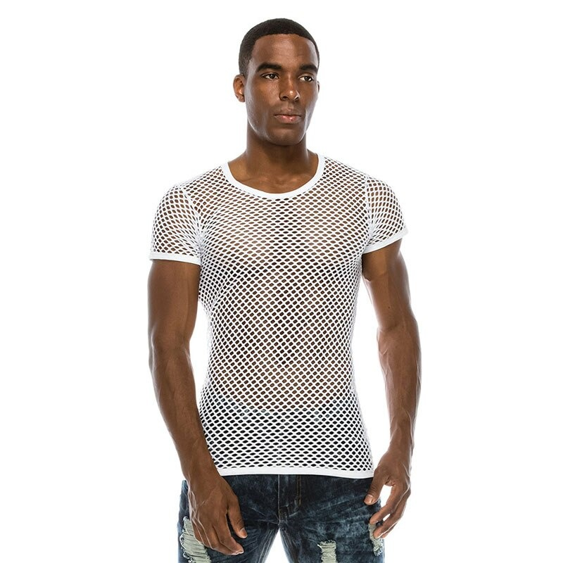 Mesh See-through Fishnet Tees for Men / Sexy Short Sleeve Male T-shirt in Rock Fashion - HARD'N'HEAVY