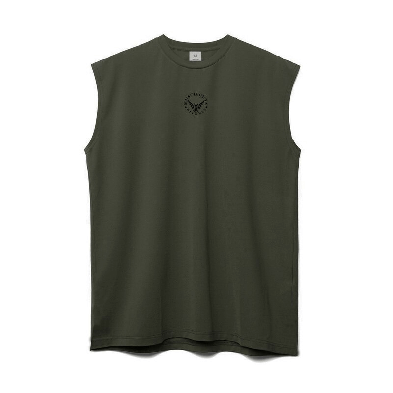 Men's sleeveless mesh tank top in olive green, perfect for bodybuilding and fitness activities.