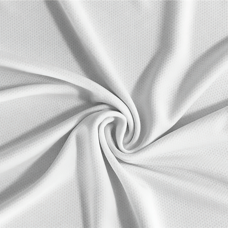 Close-up of breathable white mesh fabric for men's fitness tank tops, showcasing a soft and comfortable texture.