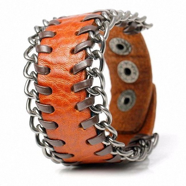 Metal Chain & Genuine Leather Bracelet For Women & Men / Alternative Gifts Charm Bangle Bracelets - HARD'N'HEAVY