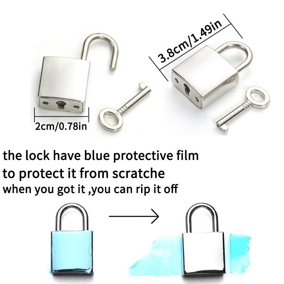 Close-up of a metal lock with a key and protective film, showcasing its size and details for unisex choker necklace.