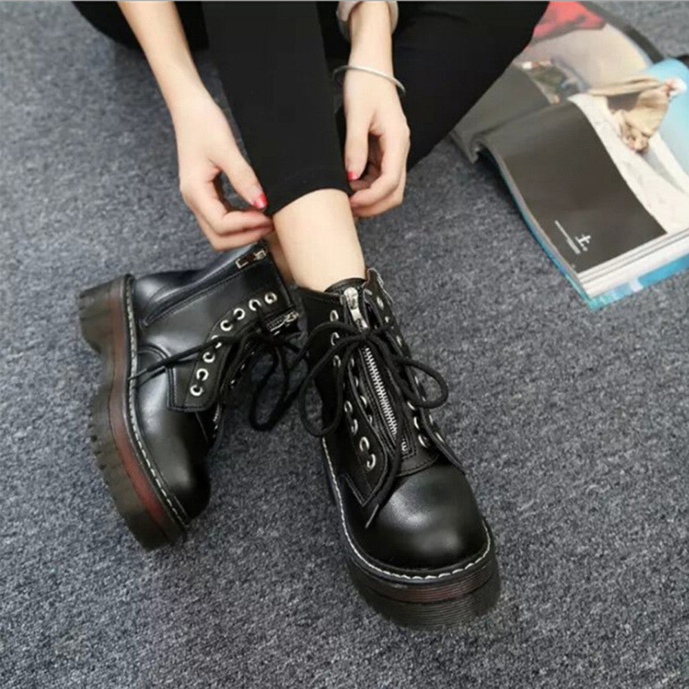 Mid-calf Round Toe Martin Boots / PU Leather Steampunk Boots / Women's Shoes in Rock Style - HARD'N'HEAVY