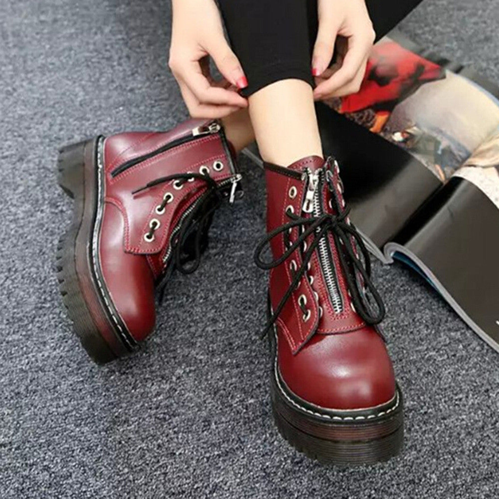 Mid-calf Round Toe Martin Boots / PU Leather Steampunk Boots / Women's Shoes in Rock Style - HARD'N'HEAVY
