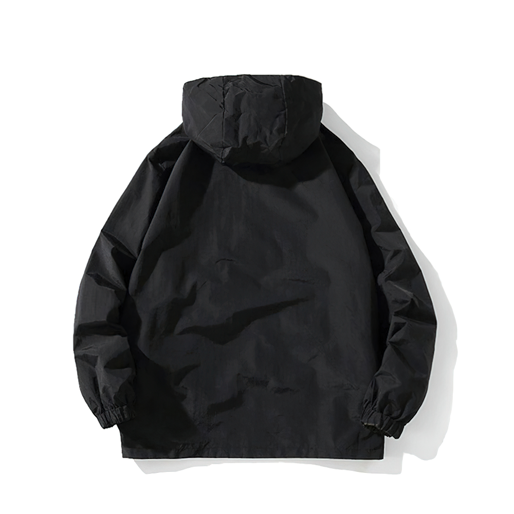 Men's black hooded sweatshirt with a loose fit, perfect for casual wear and stylish layering.