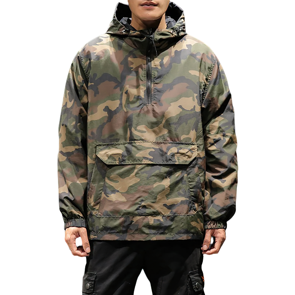 Men's military camouflage hoodie sweatshirt, stylish oversized cut, perfect for casual fashion.