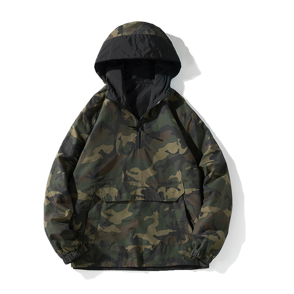 Men's military camo sweatshirt with hood, stylish oversized fit for casual wear.