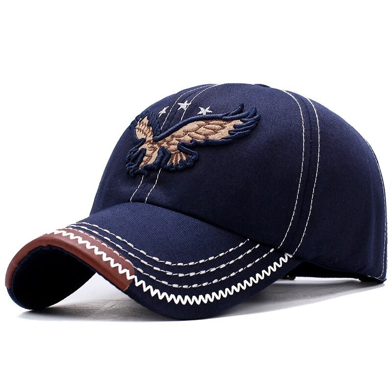 Navy military cap with 3D eagle embroidery, perfect for casual or rock style outfits for men and women.
