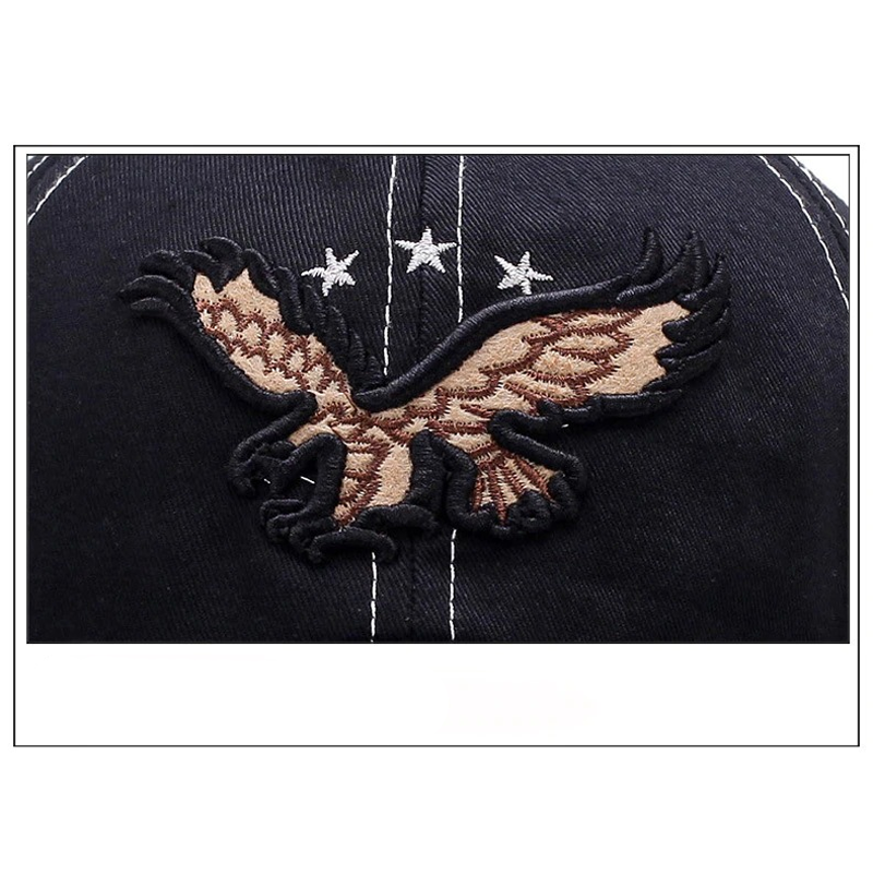 3D eagle embroidery on a black military cap, stylish and casual for men and women, perfect for any outfit.