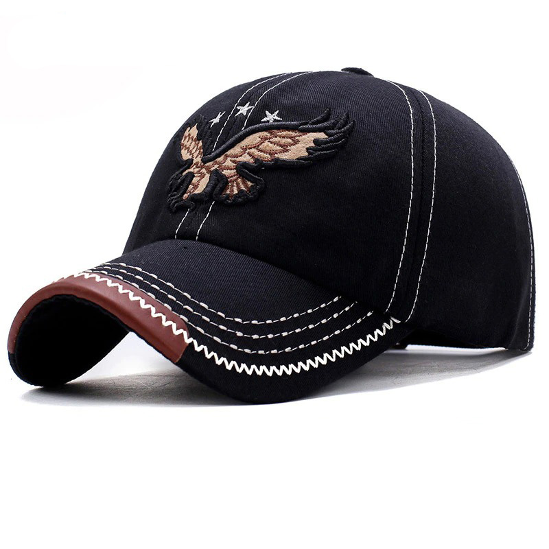 Military cap with 3D eagle embroidery, stylish cotton hat for both men and women, perfect for casual outfits.