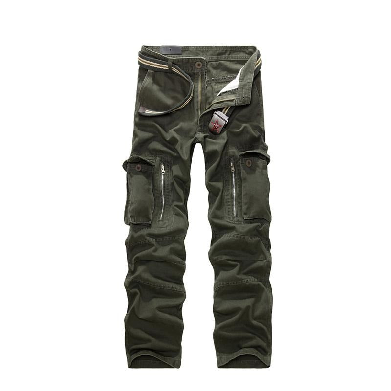 Men's military cargo pants in olive green, featuring multiple pockets and a comfortable fit for casual or outdoor wear.