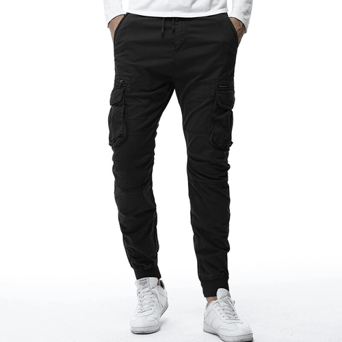 Military Male Jogger Pants With Pockets / Cool Casual Elastic Waist Cargo Pants for Men