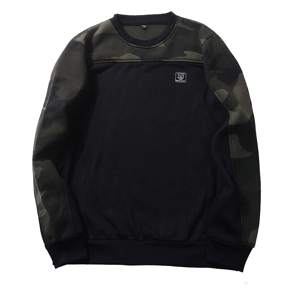 Men's military sweatshirt in black and camouflage, stylish and comfortable for casual wear.