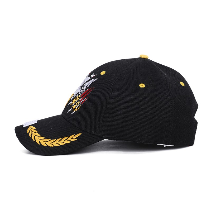 Military style cap with embroidered eagle detail, adjustable for men and women, perfect for sportswear.