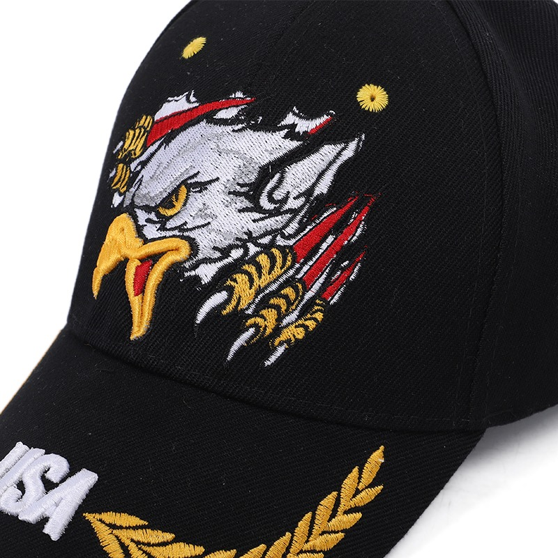 Military style cap featuring embroidered eagle design, ideal for men and women, adjustable fit, sportswear.