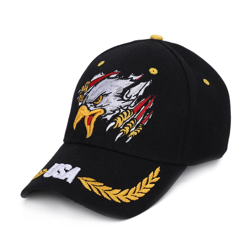 Military style cap with embroidered eagle design, adjustable strap, perfect for men's and women's sportswear.