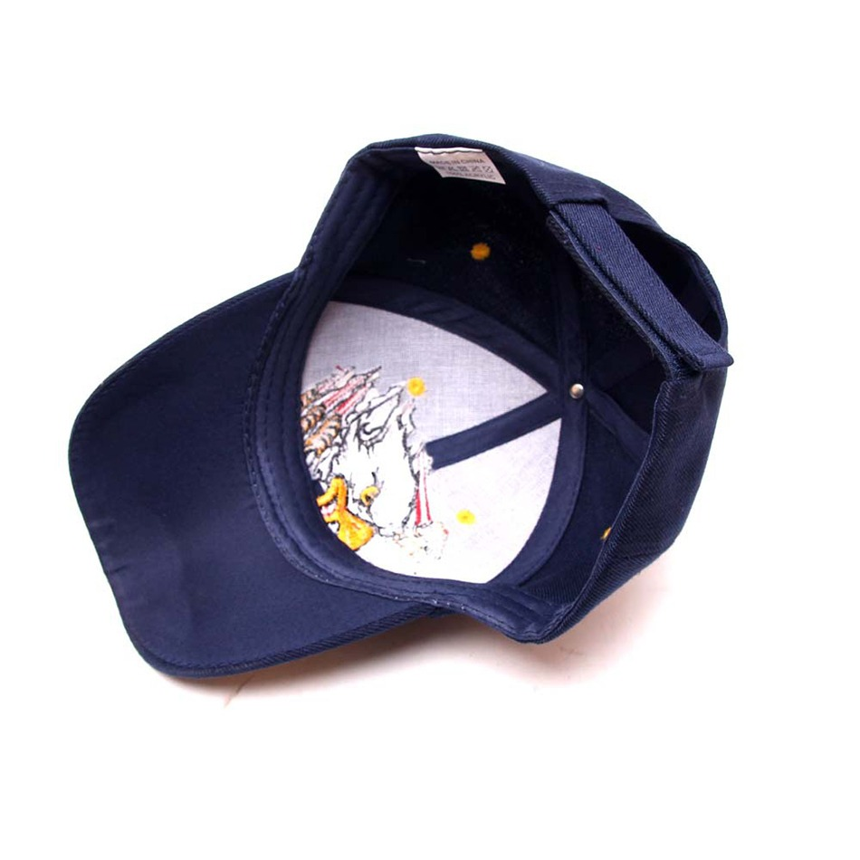 Top view of a navy military style cap with eagle embroidery and adjustable strap, perfect for sportswear.