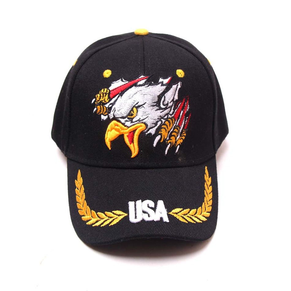 Military style cap featuring an embroidered eagle and 'USA,' perfect for men and women sportswear.