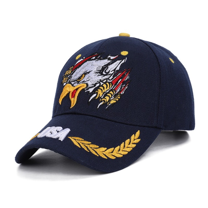 Military style cap featuring an embroidered eagle and adjustable strap, perfect for men and women.