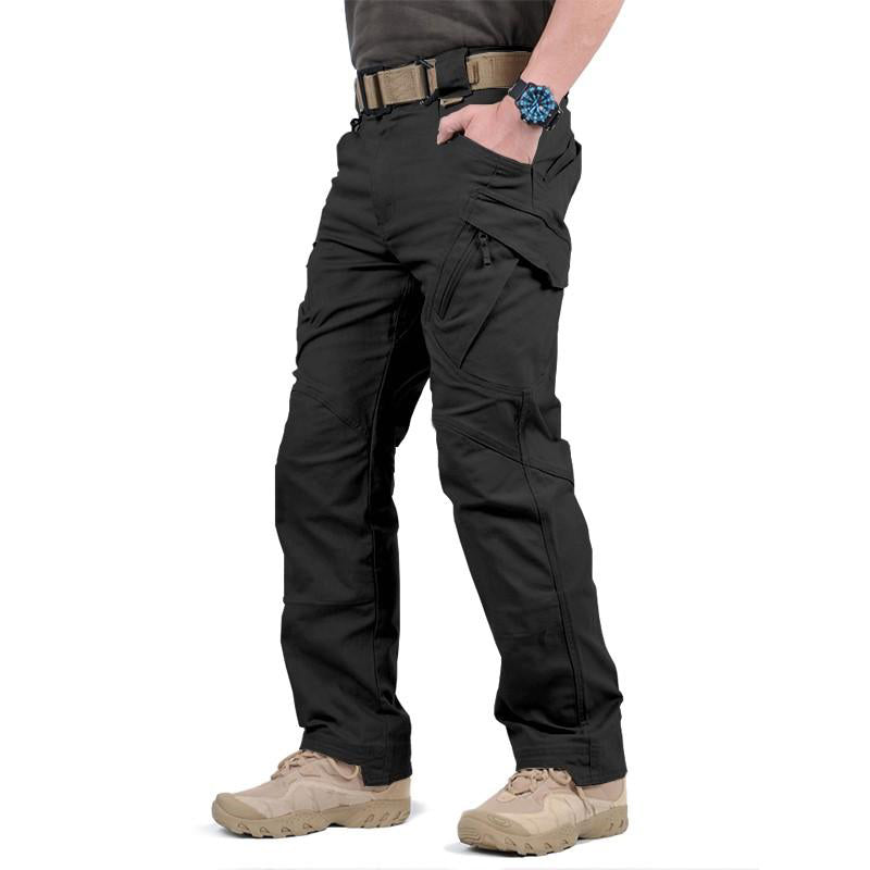 Men's military tactical cargo pants in black with multiple pockets for versatile use.