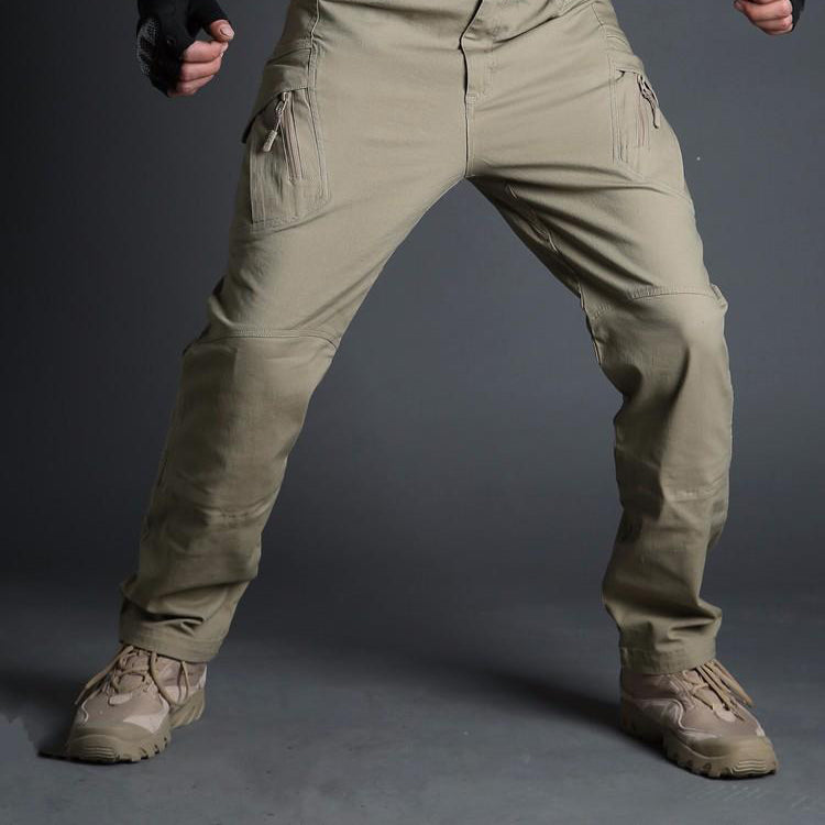 Men's military tactical cargo pants in khaki with multiple pockets for versatility and style.